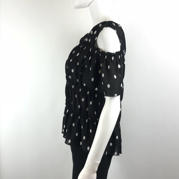 Zara Ruffle Top Cold Shoulder Polka Dot Blouse - Picture 4 of 6